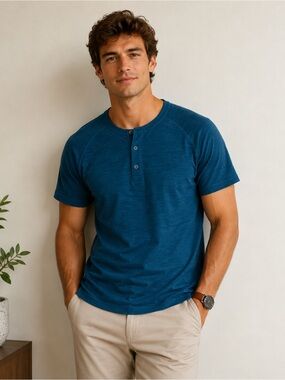 Lululemon Metal Vent Tech Short Sleeve Henley
in Night Diver / Capri